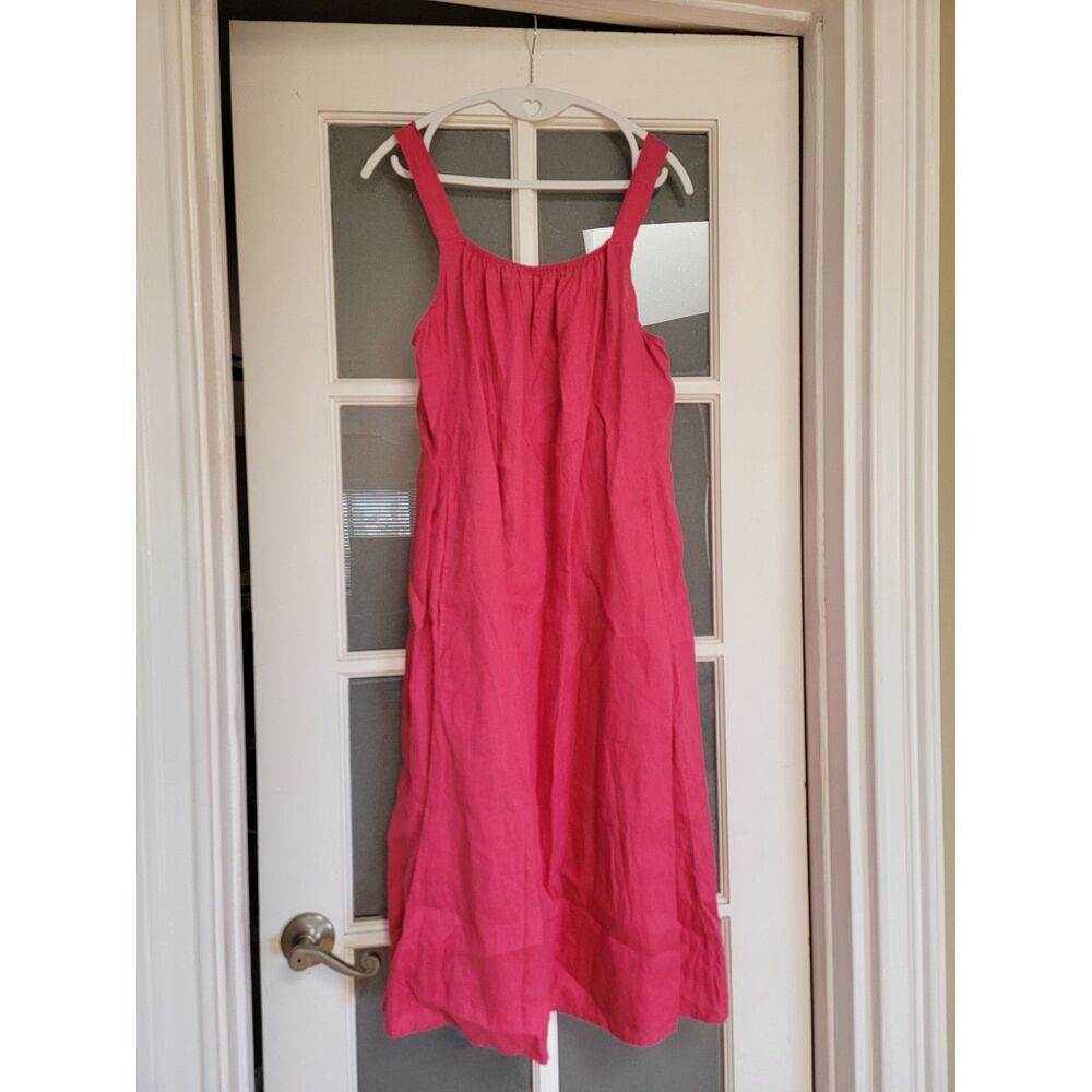 Eileen Fisher 100% Organic Linen Maxi Dress Fuchsia Pink Adjustable Straps XS